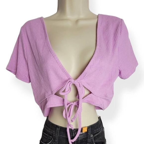 Wild Fable Light Lavender V-Neck CropTop Large - Picture 2 of 4